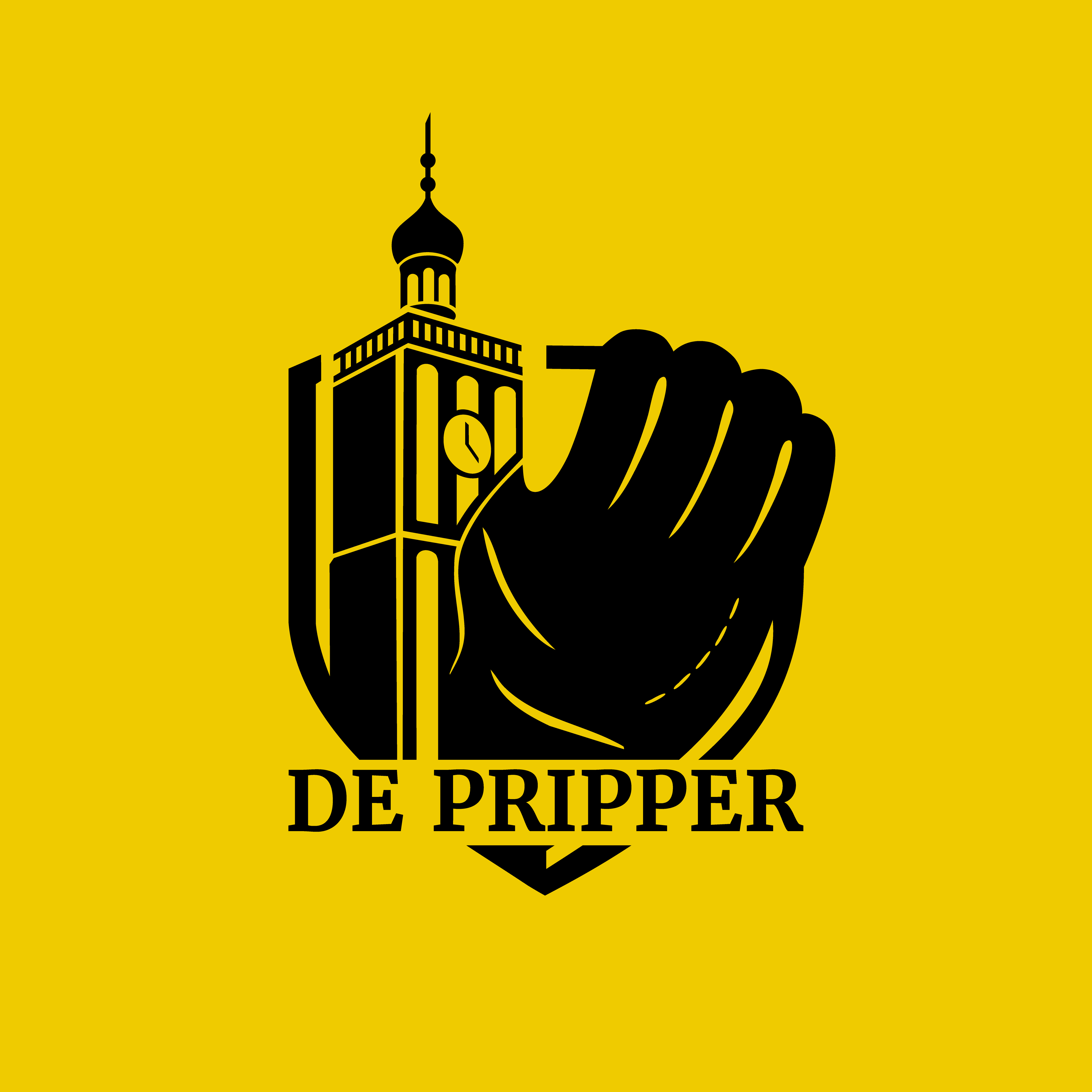 Logo KF De Pripper bestaat uit: een kaatswand met de toren van Workum